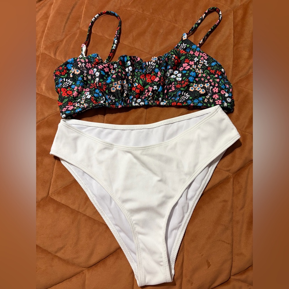 Floral Bikini Top and White Bottom